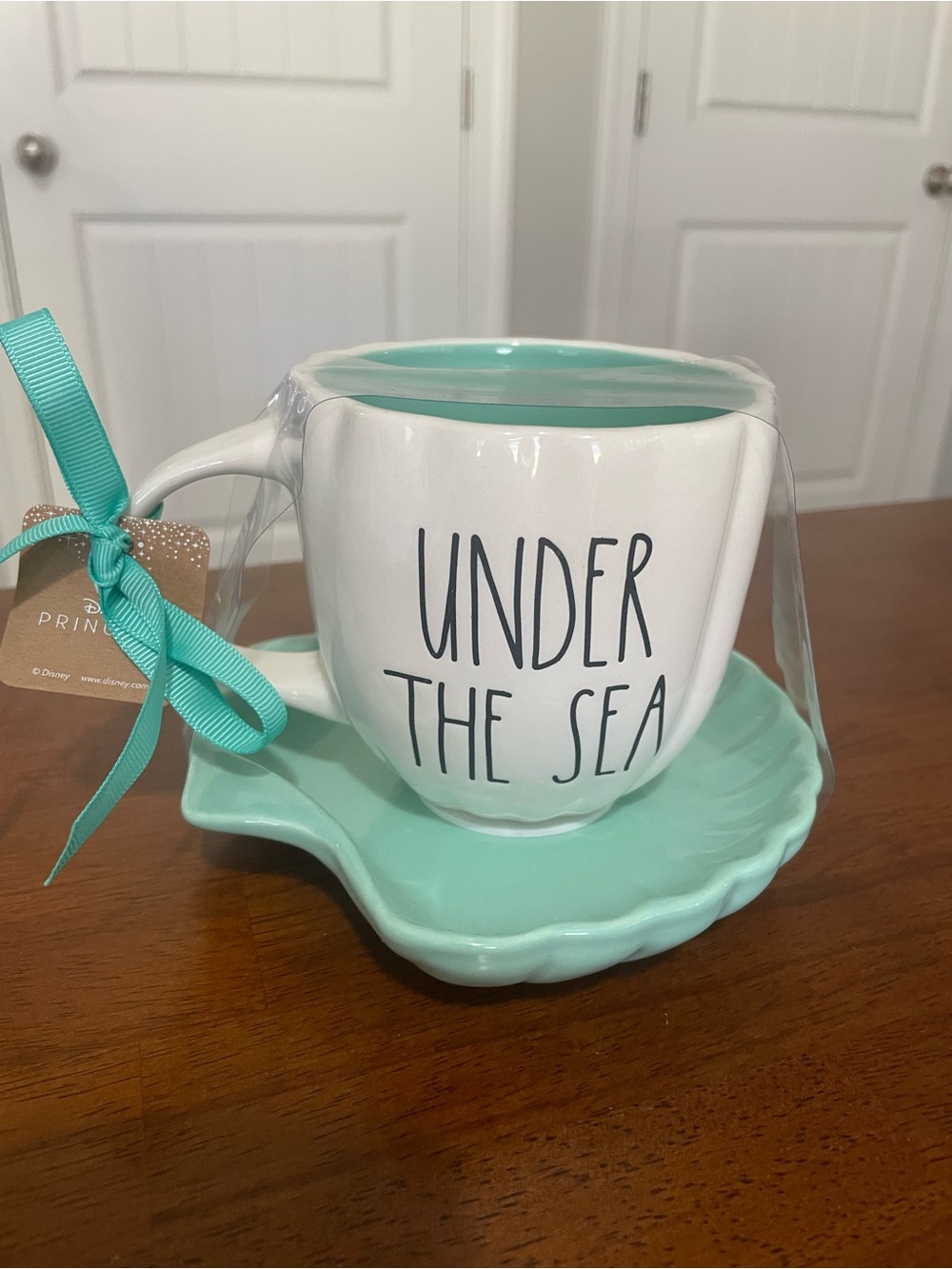 Rae Dunn White and Mint Green "UNDER THE SEA" Mug with Shell Saucer